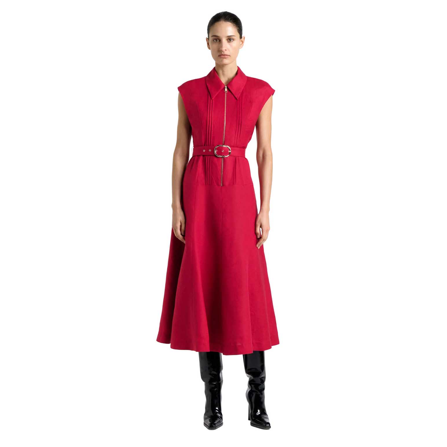 Cue Fuchsia Linen Blend Pintuck Midi Dress